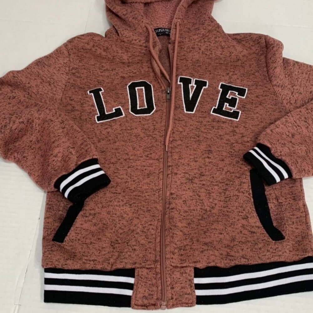 Womens "LOVE" hooded sweatshirt size L brown/mauve by Supernova